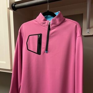 Pink w/aqua trim 1/4 zip golf pullover—Medium